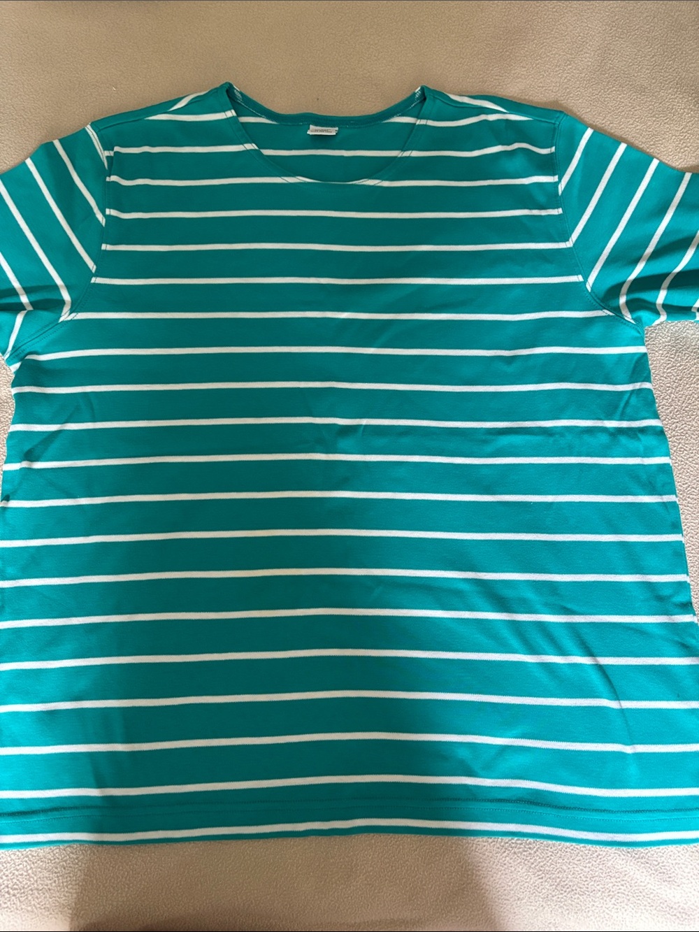 Lands End Regular Teal & White Striped Tee Size large